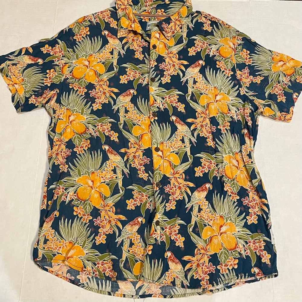 Margaritaville Blue Orange Macaw Floral Hawaiian Button Up Shirt Mens Sz XXL